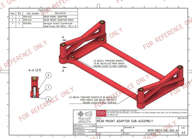Draft of a mounting adaptor using multi-part additive manufacturing for strength.