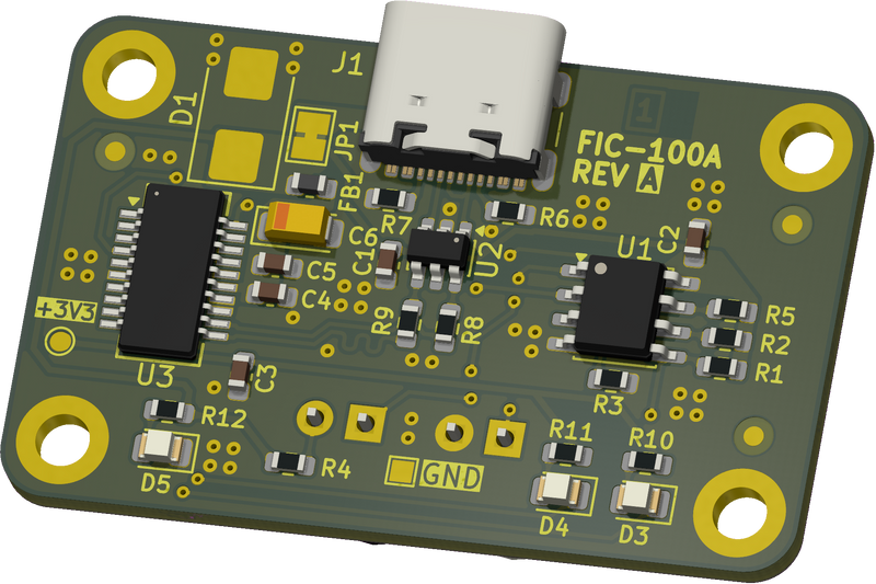 annotated PCB render showing labelled test points, connectors and protection circuitry